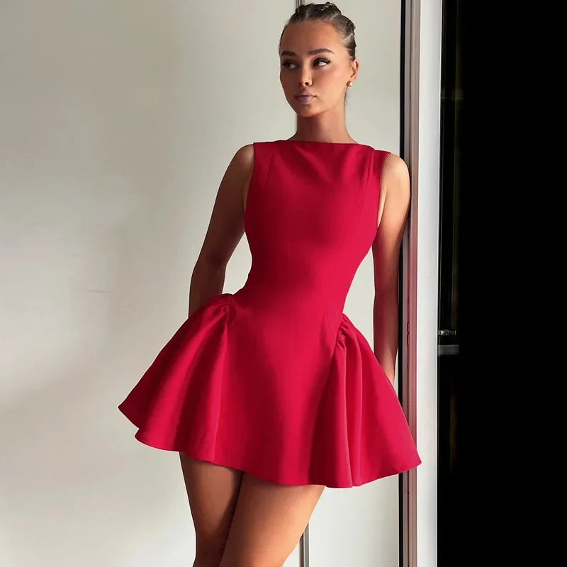 Double Layer Woven Sleeveless Bodycon Mini Dress