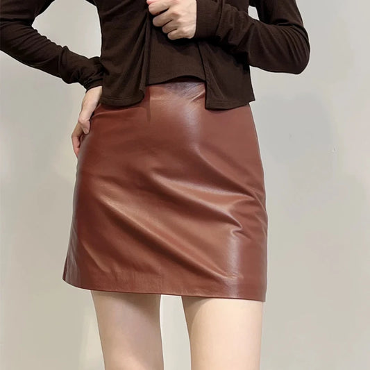 Genuine Leather A-Line Mini Skirt
