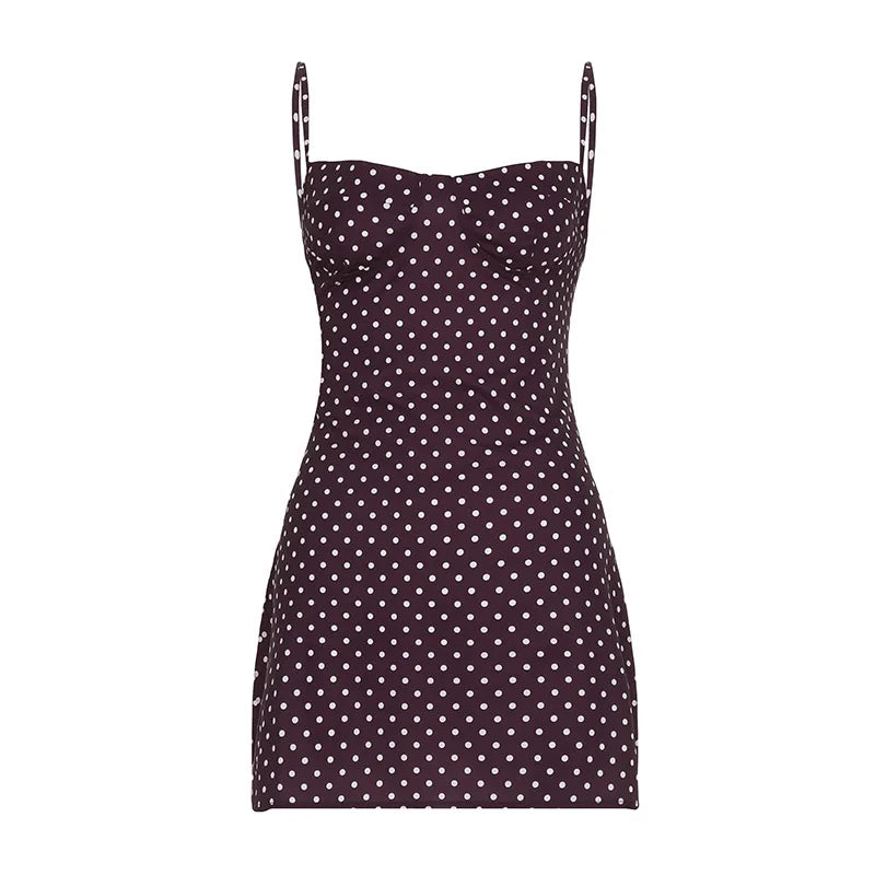 Polka Dot Chest Suspender Mesh Low-Cut Mini Dress