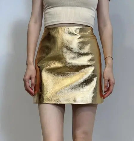 Genuine Leather A-Line Mini Skirt