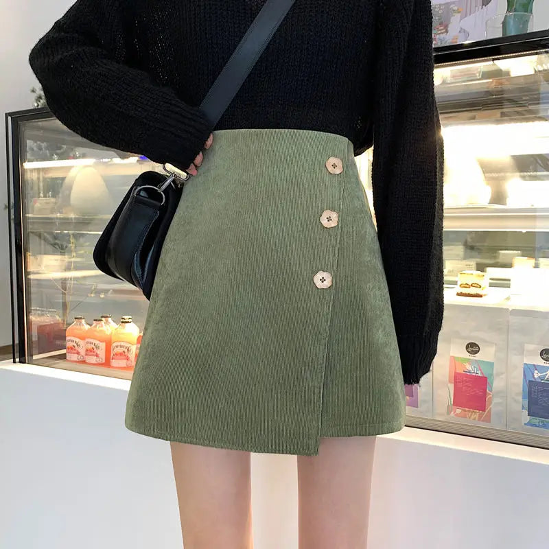 Petal Button Corduroy Mini Skirt