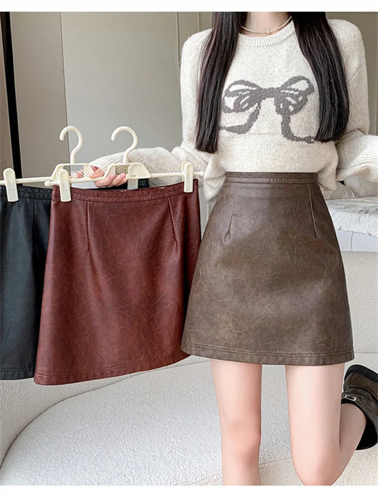 Burgundy PU Leather Mini Skirt