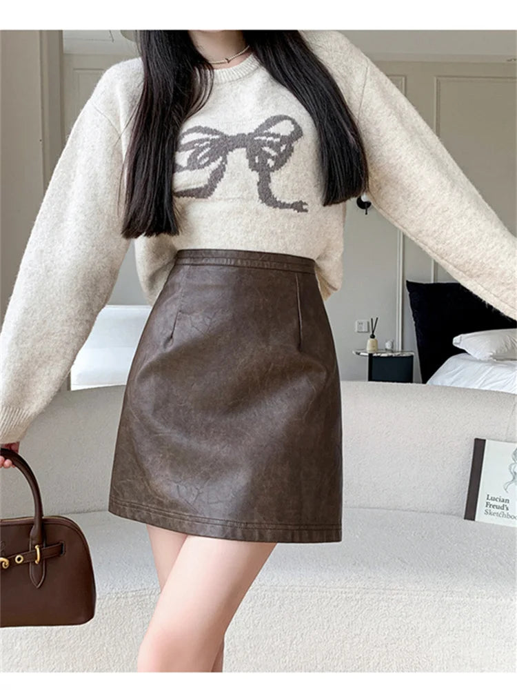 Burgundy PU Leather Mini Skirt