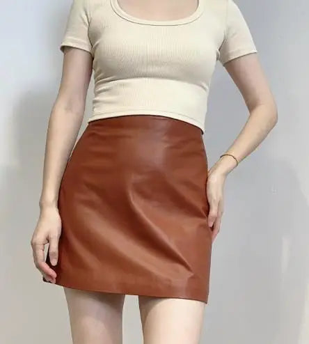Genuine Leather A-Line Mini Skirt