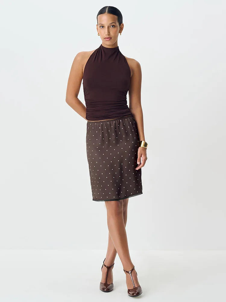 Polka Dot Satin Lace Mini Skirt