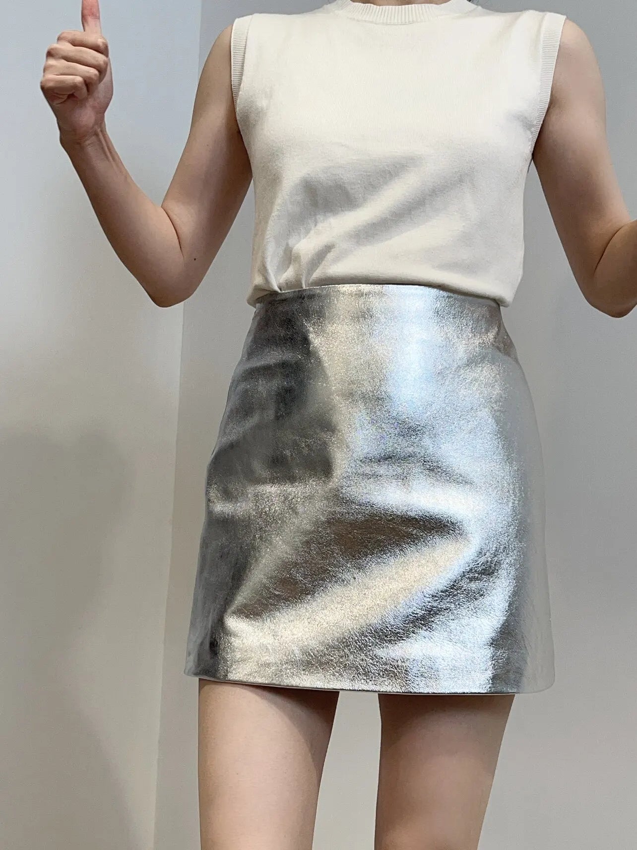 Genuine Leather A-Line Mini Skirt