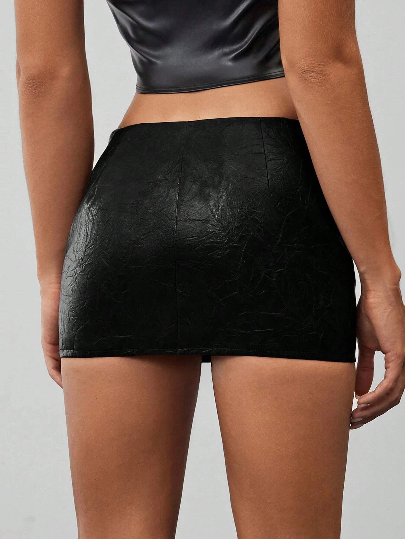 Y2K Low-Waist Leather Bodycon Skirt