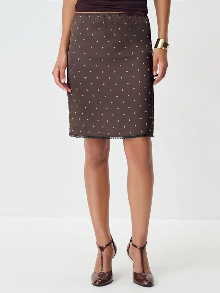 Polka Dot Satin Lace Mini Skirt