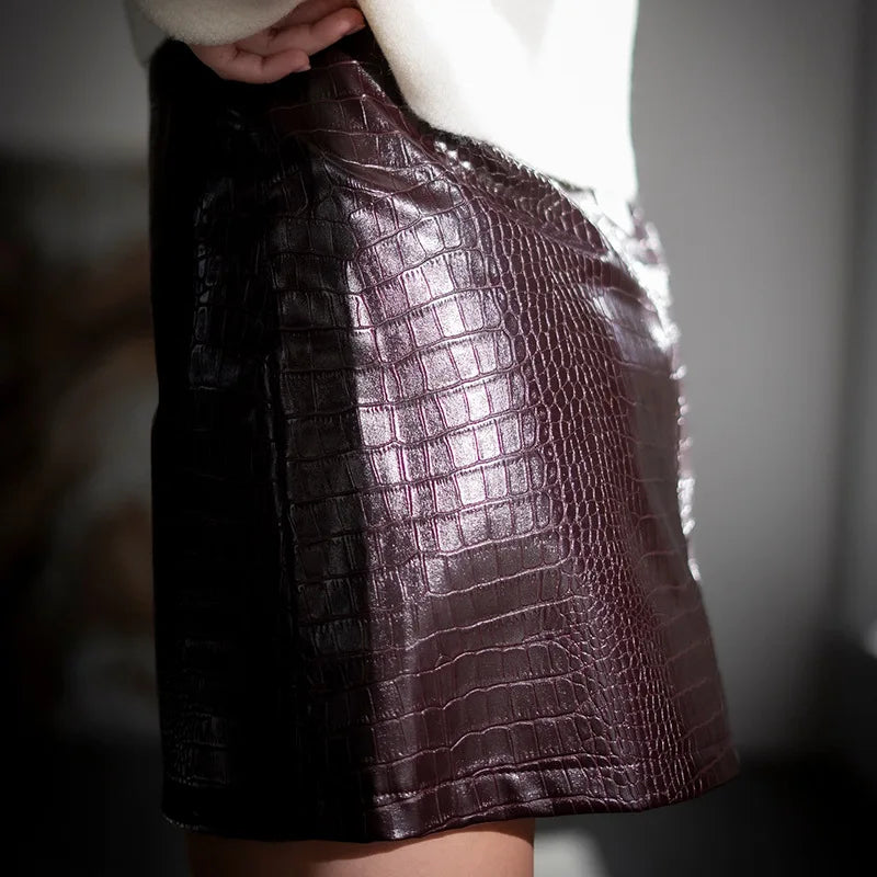 Crocodile PU Bodycon Mini Skirt