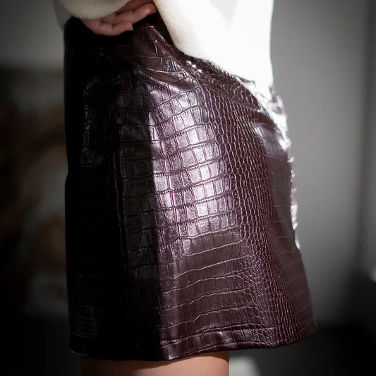 Crocodile PU Bodycon Mini Skirt