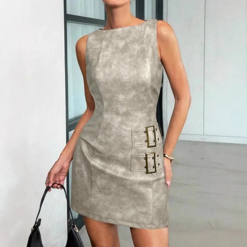 PU Leather Sleeveless Bodycon Vest Mini Dress