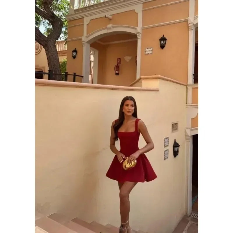 Square Neck Suspender Mini Dress