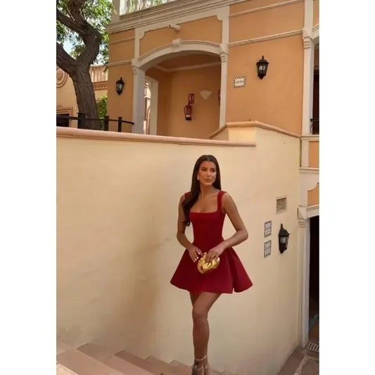 Square Neck Suspender Mini Dress