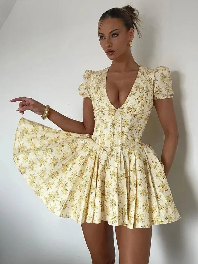 Floral Pleated Mini Dress