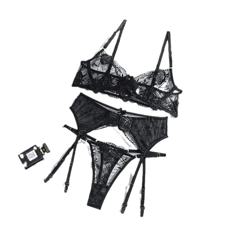 Lace Embroidery Push-Up Bra & Panties Set