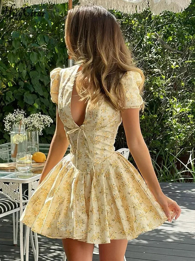 Floral Pleated Mini Dress