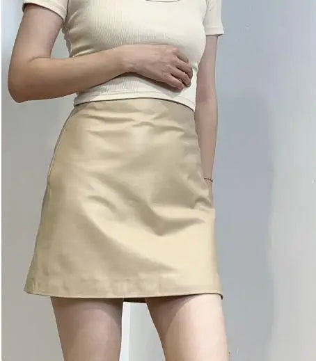 Genuine Leather A-Line Mini Skirt