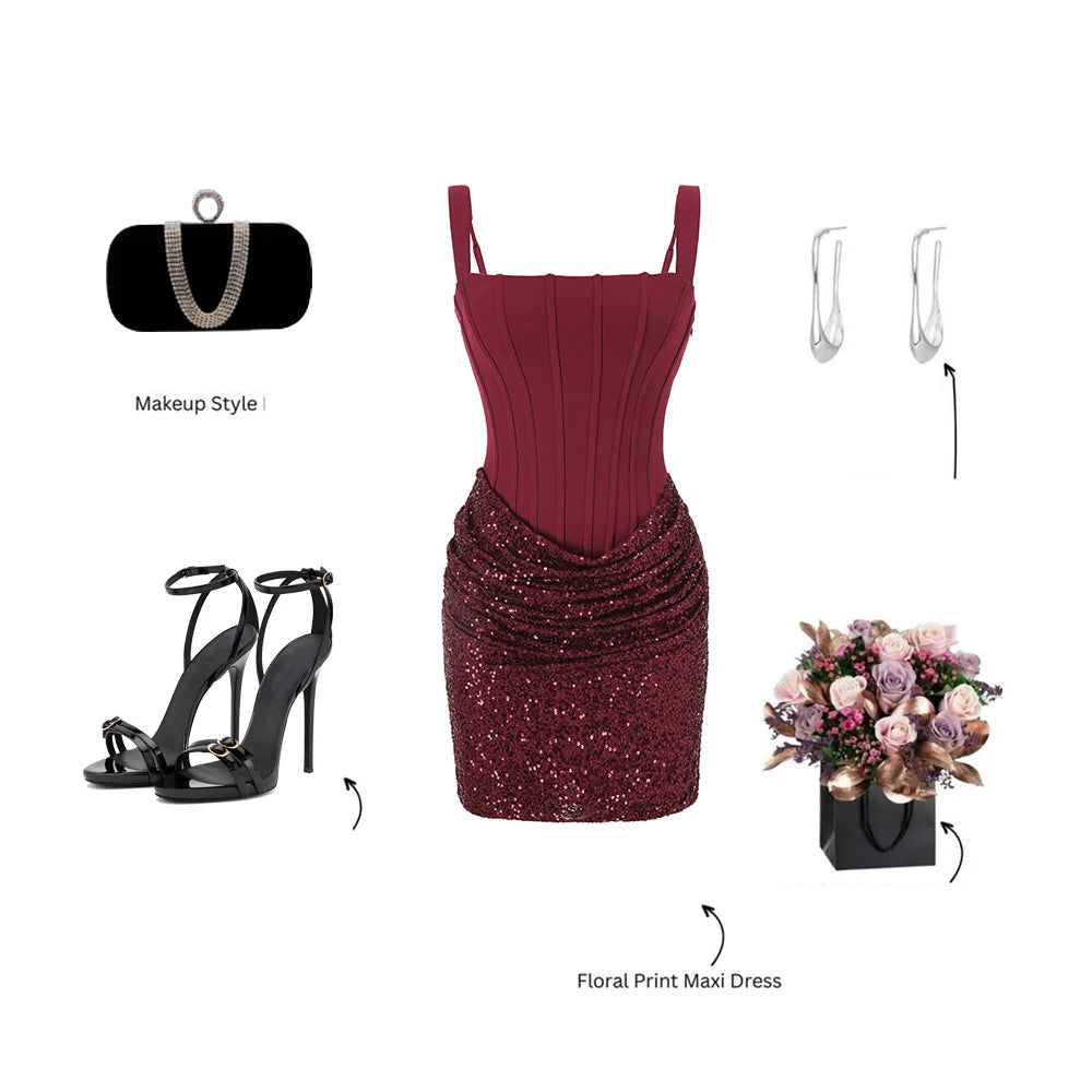 Sparkly Sequin Corset Lace-Up Mini Dress