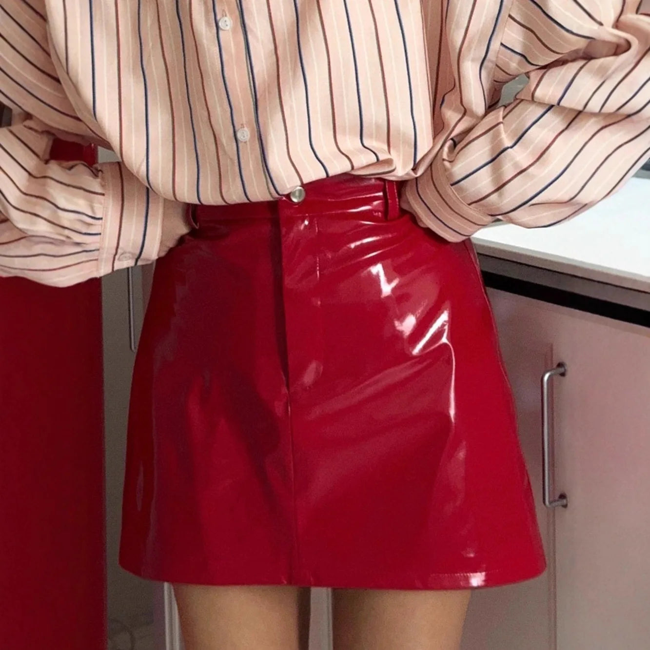A-Line High-Waist PU Mini Skirt