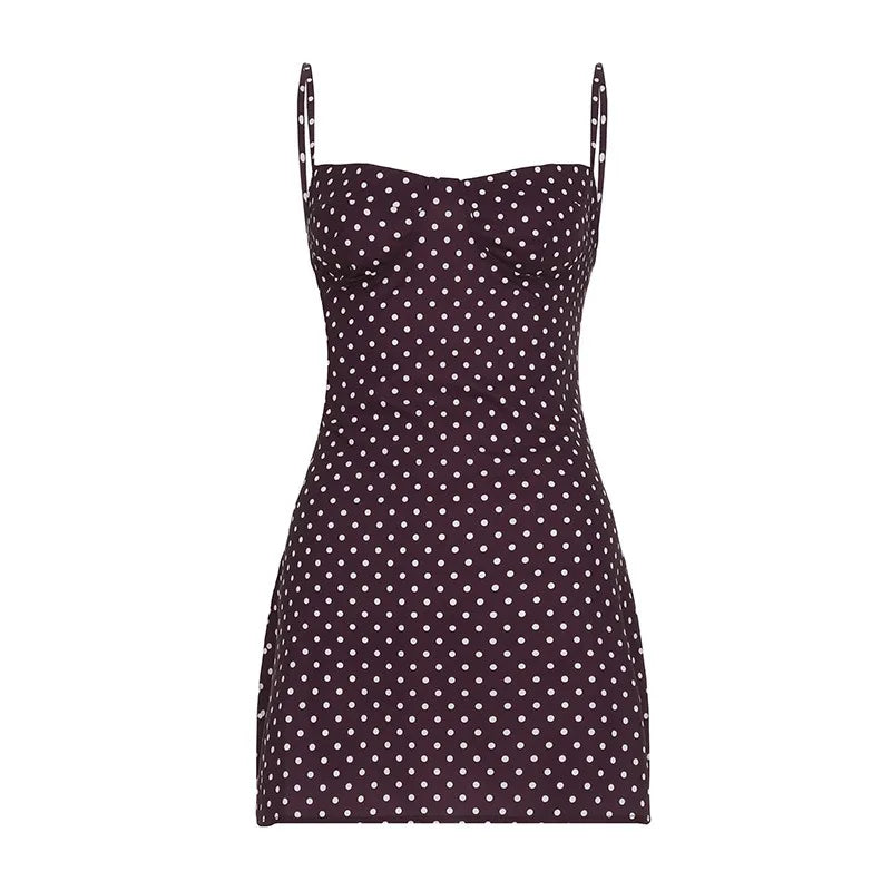 Polka Dot Chest Suspender Mesh Low-Cut Mini Dress