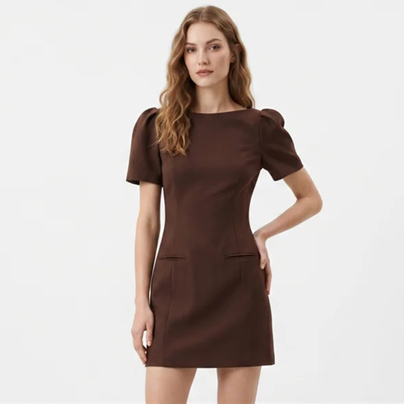 Boat Neck Puff Sleeve Bodycon Mini Dress