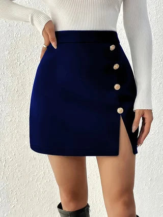 Slit Front Button Mini Skirt