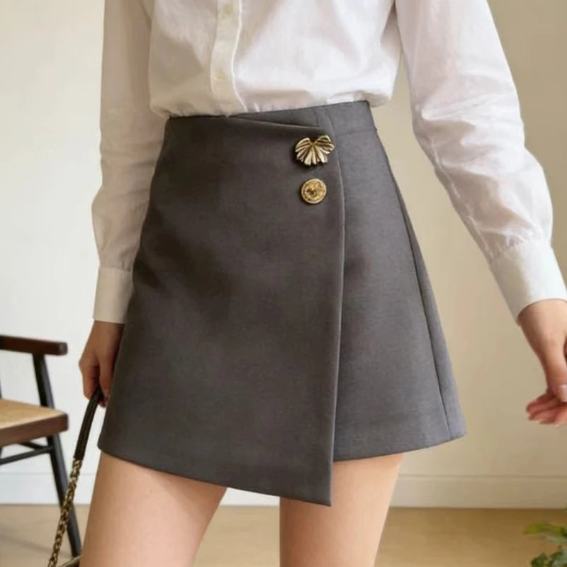 Irregular Button A-Line Mini Skirt