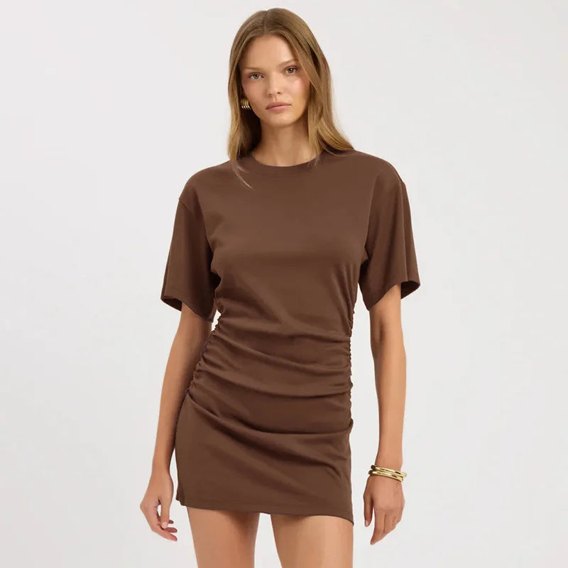 Ruched Bodycon Round Neck Mini Dress