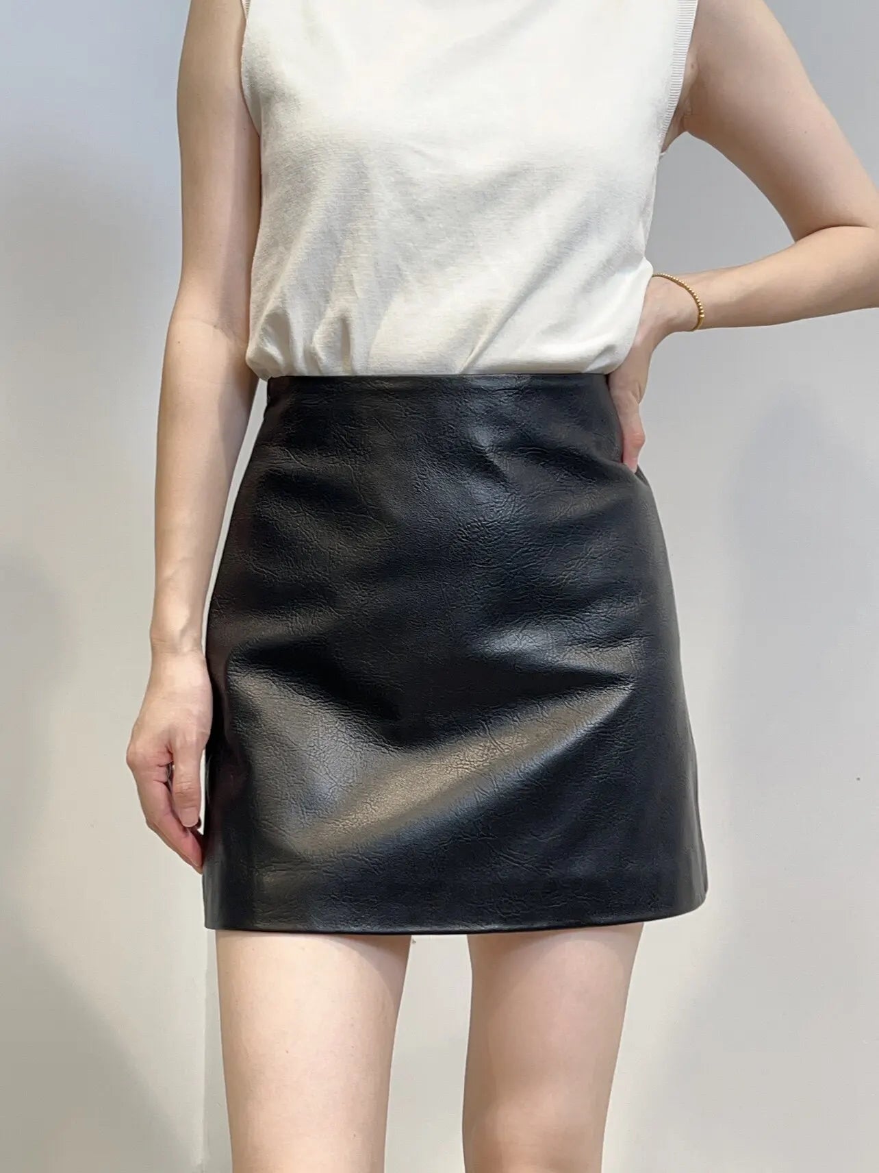 Genuine Leather A-Line Mini Skirt