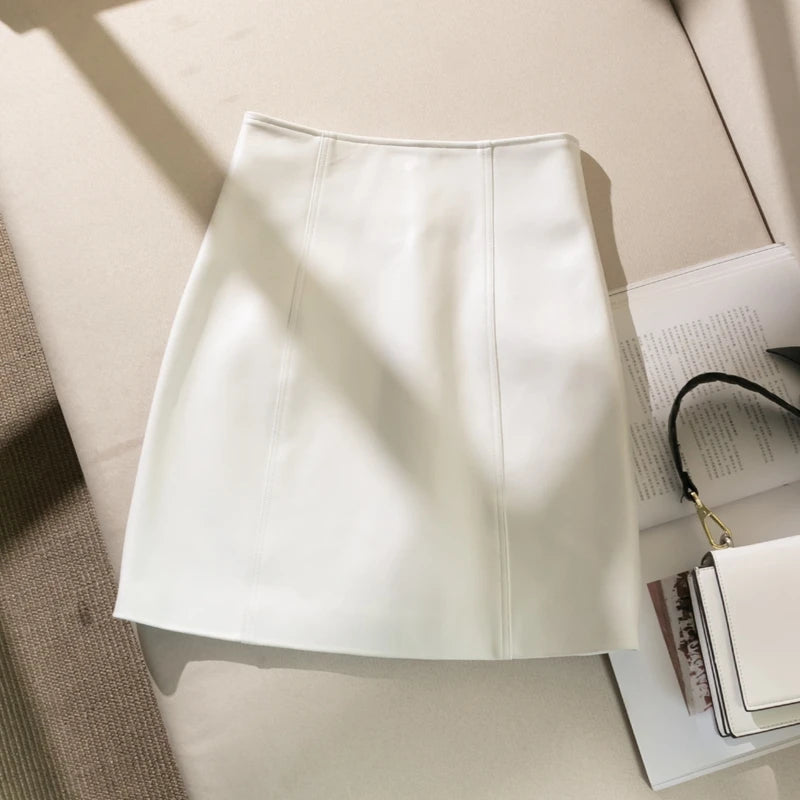 High-Waist Sheepskin A-Line Mini Skirt