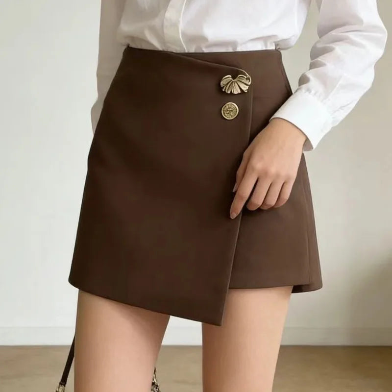 Irregular Button A-Line Mini Skirt