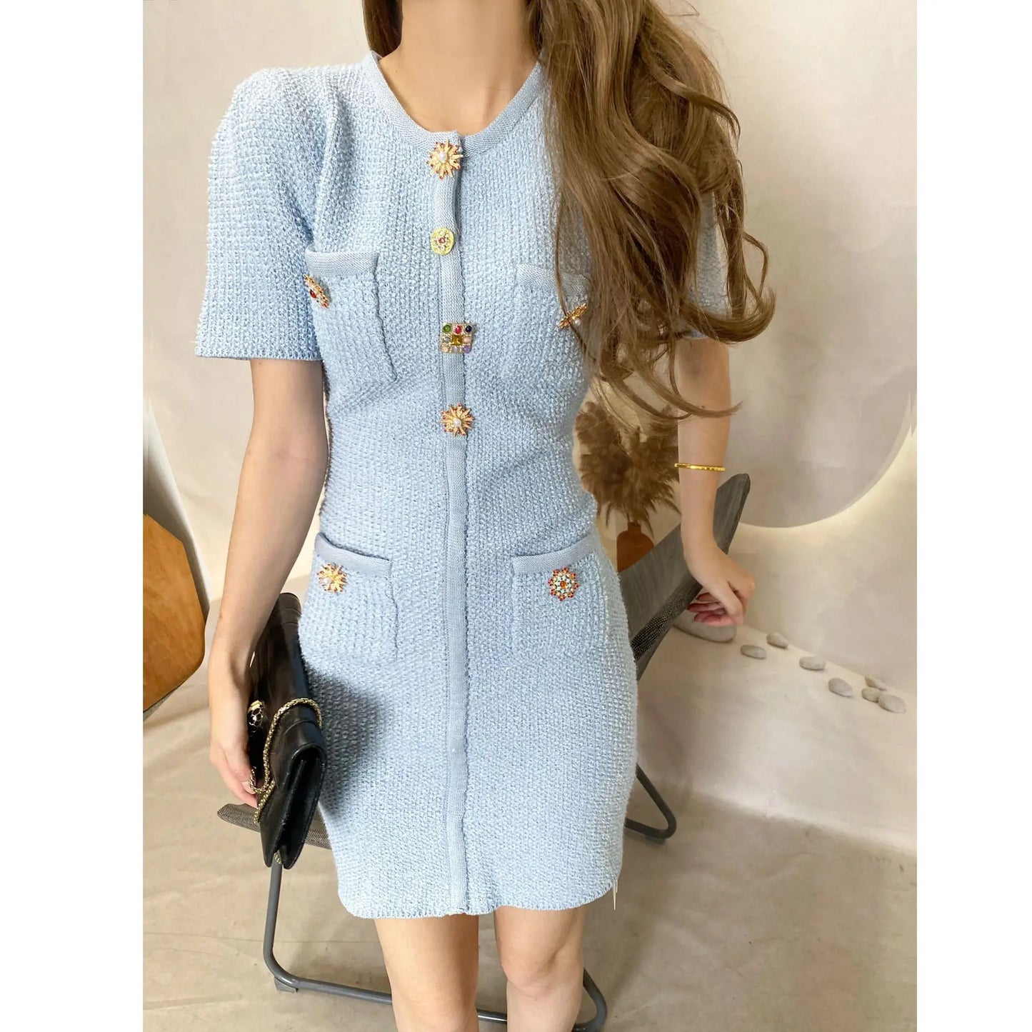Crystal Knit Sheath Pencil Mini Dress