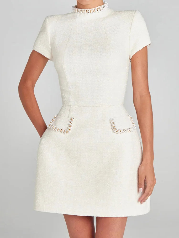 Patchwork Backless Sleeveless Pocket Mini Dress