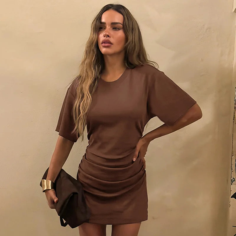 Ruched Bodycon Round Neck Mini Dress
