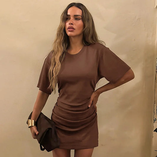 Ruched Bodycon Round Neck Mini Dress