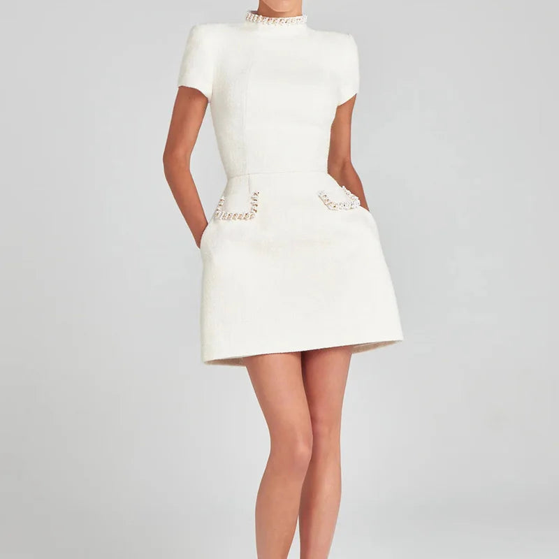 Patchwork Backless Sleeveless Pocket Mini Dress