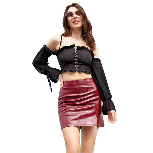 Crocodile Print PU Mini Skirt