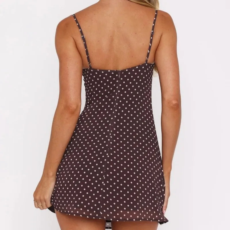 Polka Dot Chest Suspender Mesh Low-Cut Mini Dress