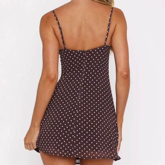 Polka Dot Chest Suspender Mesh Low-Cut Mini Dress