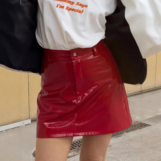 A-Line High-Waist PU Mini Skirt