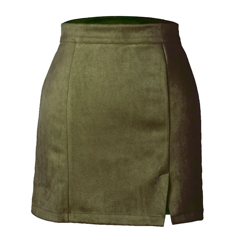 Suede Bodycon Zip Mini Skirt