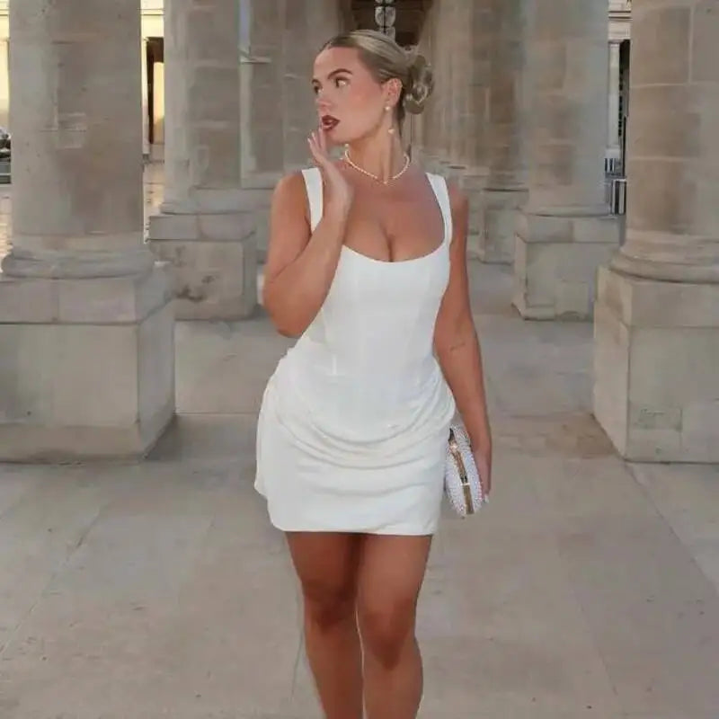 Spaghetti Strap Backless Pleated Mini Dress