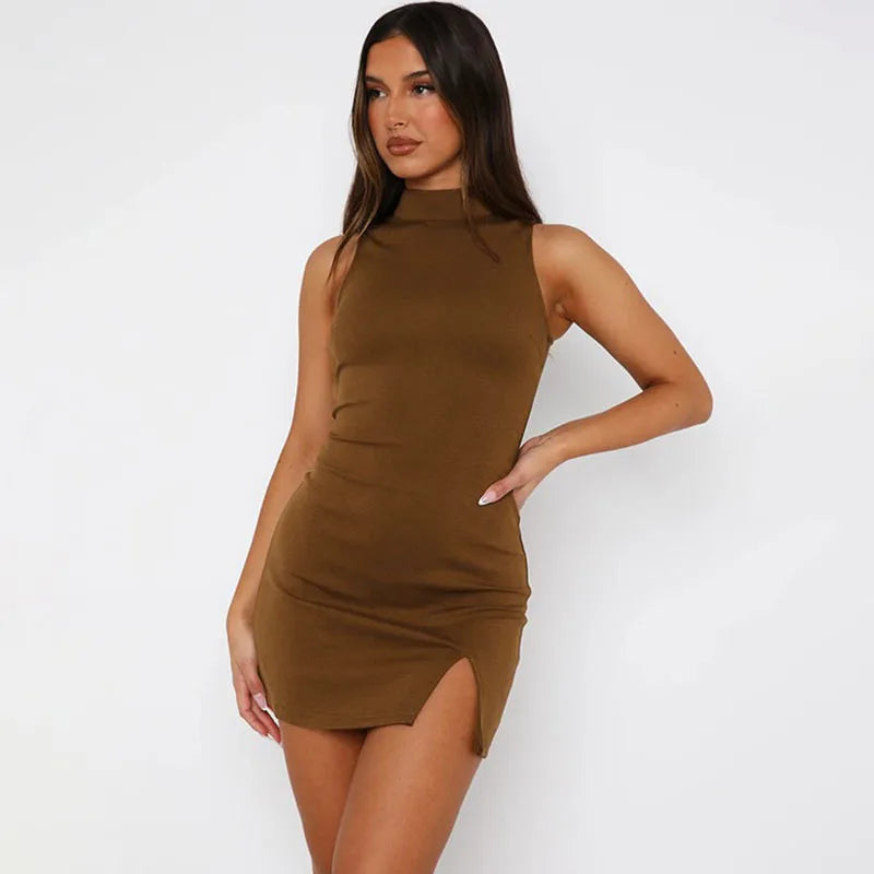 Side Split Wrapped Hip Vest Mini Dress