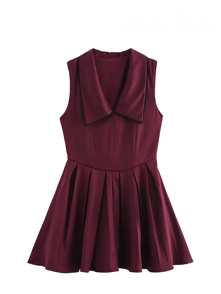 V-Neck Sleeveless Pleated Mini Dress