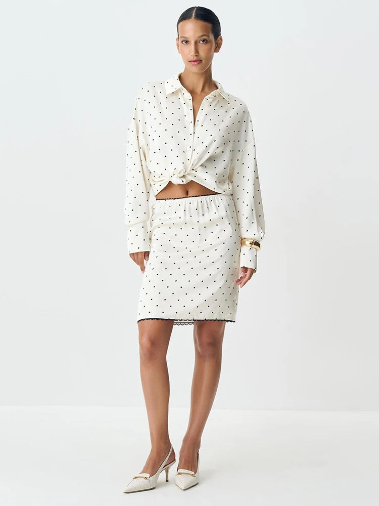 Polka Dot Satin Lace Mini Skirt