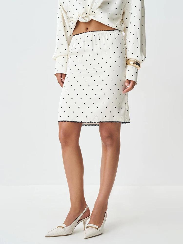 Polka Dot Satin Lace Mini Skirt