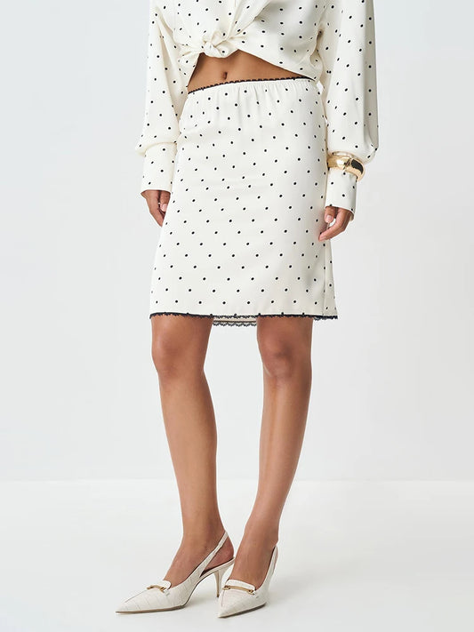 Polka Dot Satin Lace Mini Skirt