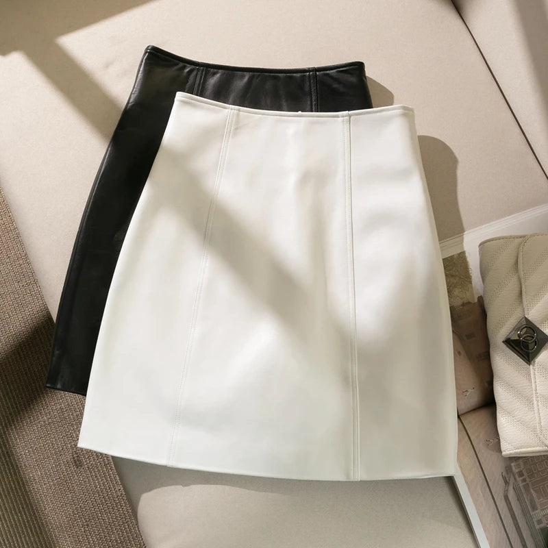 High-Waist Sheepskin A-Line Mini Skirt